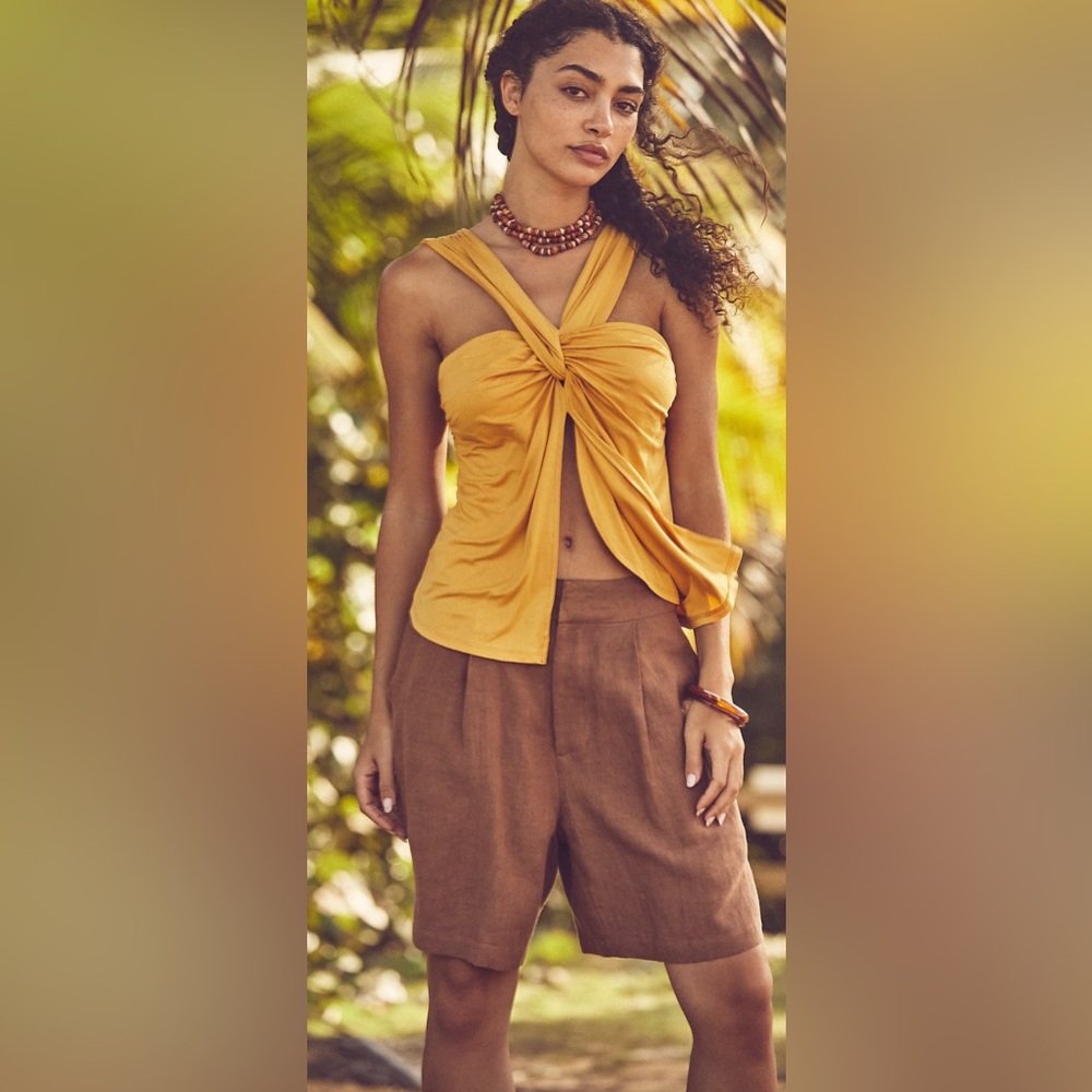 Free People Solstice Twist Front Tank Top Mustard Yellow Size‎ XS